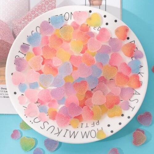 50pcs/lot Simulation Hearts Candy Flatback Resin Cabochon DIY Craft Supplies Phone Decor Material Hair Accessories
