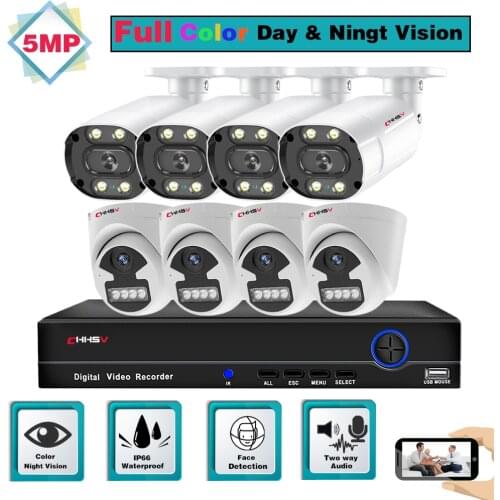 5MP 8 Channel NVR IP Camera System Outdoor Waterproof Full Color Vision Security Camera Video Surveillance System 8ch CCTV Kit