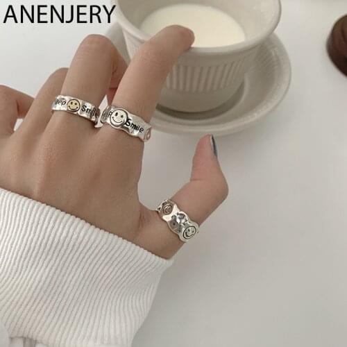ANENJERY 2020 New Irregular Smiling Face 925 Sterling Silver Ring For Women Men Party Gothic Punk Jewelry S-R953