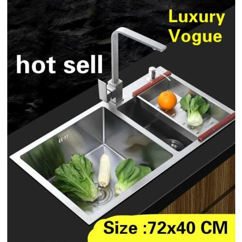 Free shipping Apartment food grade 304 stainless steel durable luxury kitchen manual sink double groove hot sell 72x40 CM