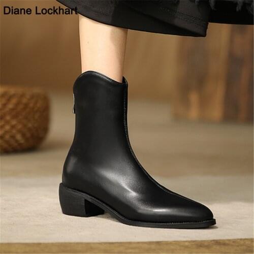 Boots Women Microfiber Pointed Toe High Heel Ankle Boots Rivet buckle Thick Square Heel Slip On Western Boots Cowboy Boots Women