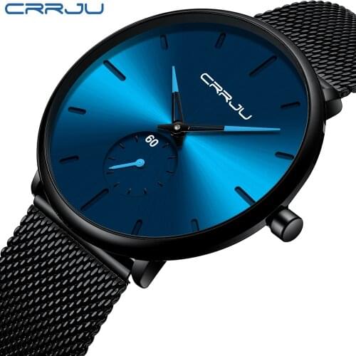 CRRJU Classic Business Men Watch Casual Waterproof Simple Ultra-thin Quartz Wristwatch Minimalist Mesh Clock Gift for Men