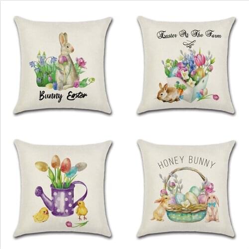 Happy Easter Eggs Rabbit Cushion Cover Decorative Pillows Cover For Sofa Seat Soft KettleThrow Pillow Case 45x45cm Home Decor