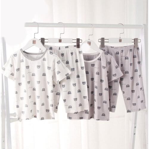 Children Stripe Pajama Sets Teens Shorts Sleeve 2PCS Baby Cartoon Bear New Summer Nightwear Boy Girl Kid Sleepwear Cotton Suits
