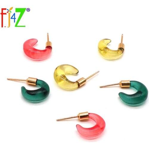 F.J4Z Copper Earrings for Women Trend Candy Acrylic C Shape Hoop Earring Anti-allergy Lady Jewelry серьги 2021 тренд крупные