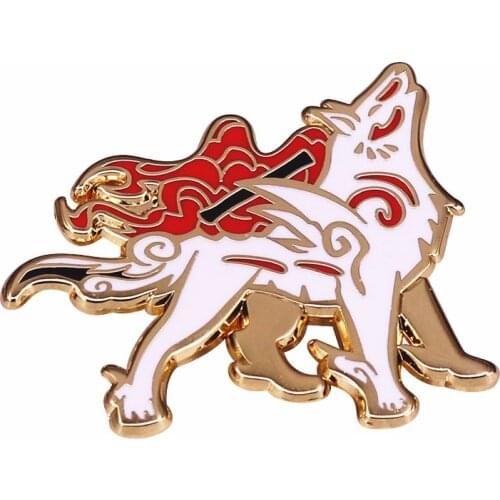 HOSENG Adventure Game Amaterasu OKAMI Wolf Animal Brooch Anime Fan Collection Luxury Collar Lapel Clothes Enamel Pin Gift HS_896