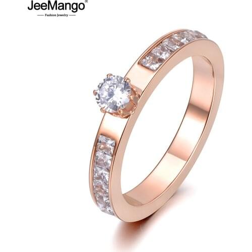 Stainless Steel Ring Rose Gold Color AAA Zircon Shinning Rhinestone For Christmas Gift Girl Women Never Fade JR18131