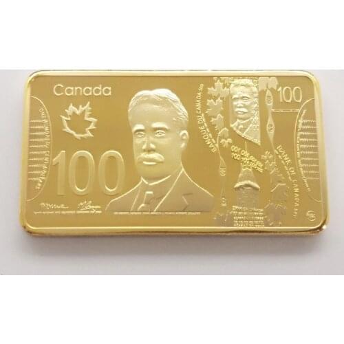 Canada Square Gold Plated Commemorative Block Gold Coin Maple Leaf 100 CAD Medal Gift