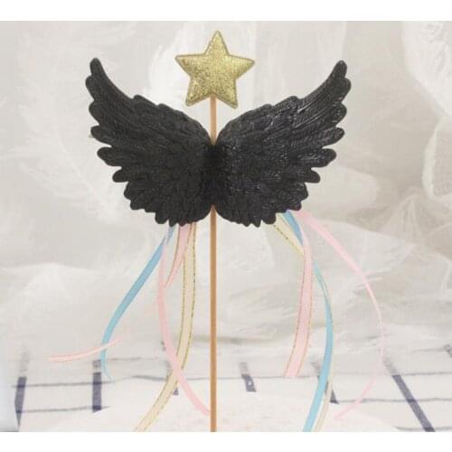 Angel Wing cake Decor Topper Star Satin Tassel Cupcake Picks for Baby Shower Birthday Wedding Party White Pink Blue