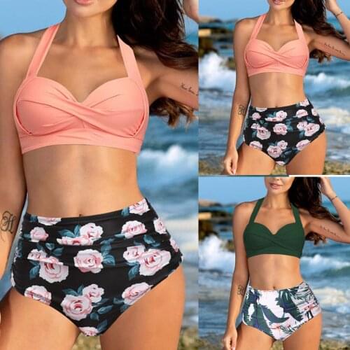 WomenS Retro Swimwear Two-Piece Different Models Retro Halter Pleated High Waist Printed Bikini Set Fashion Style Купальники 40