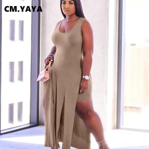 Acitve Summer Womens Set Fashion High Slit Sleeveless Long Tank Tops and Shorts Matching Two Piece Set Sexy Tracksuit Sweatsuit