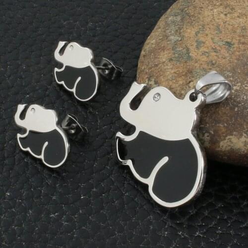 Elephant Fashion Stainless Steel Jewelry Sets For Women Silver Color Pendants And Earrings SDNZBECA