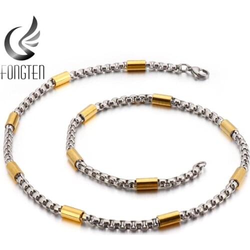 Fongten Steel Round Chain Mens Necklace Metal Punk Long Chains Fashion Simple Male Necklaces Jewelry