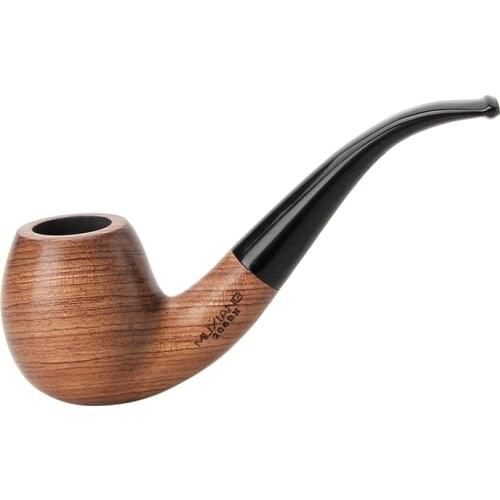 RU-MUXIANG 10 Tools Kit Handmade Rosewood Pipe Bent Stem Tobacco Smoking Pipe 9mm Filter Wooden Pipe Gift for Father or Friends