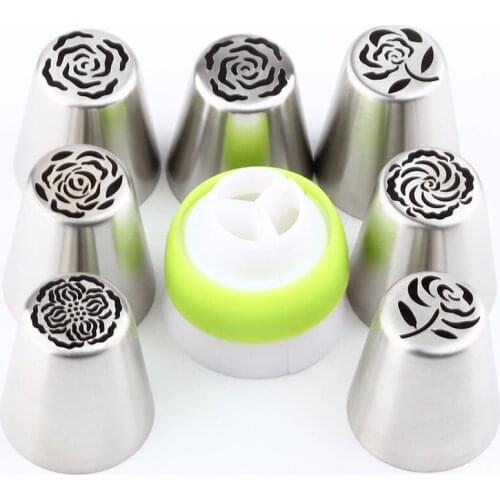 Rose Stainless Steel 8Pcs/Set Icing Ping Nozzles Russian Pastry Tips Cream Cake Dessert Decorating Tools Kitchen Accessories
