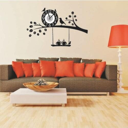 New! Free shipping Branches bird wall clock DIY a wall clock Wall bracket clock stickers