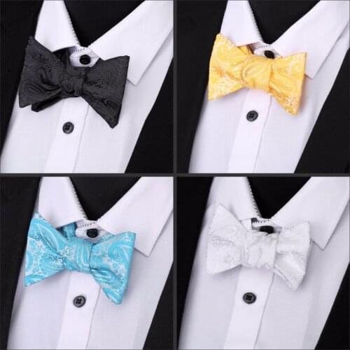 Ikepeibao New Mens Self Bow Tie Butterfly Hanky White Paisley Ascot Bowtie Handerchief Hombre Suit Wedding Accessaries