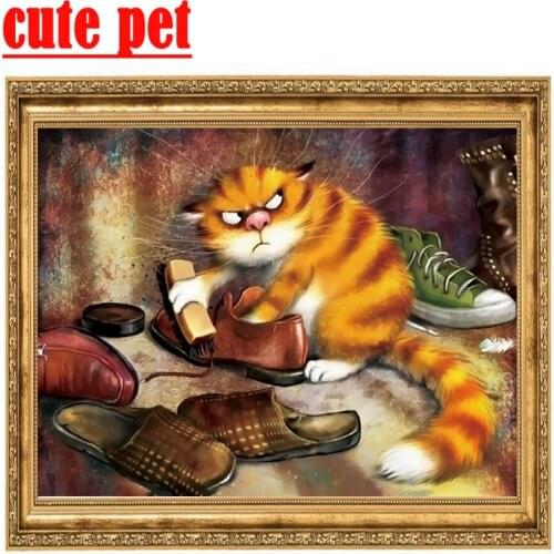 Wallpaper Cat Shoe Shining Diamond Painting portrait 5D Cross Stitch Painting Embroidery for Home Decor Gift No Frame Painting