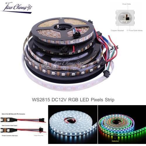 WS2815 DC12V (WS2812B WS2813) RGB LED Pixels Strip Light Individually Addressable LED Dual-Signal 5m 30LED 60LED/M Pixels/Leds/m