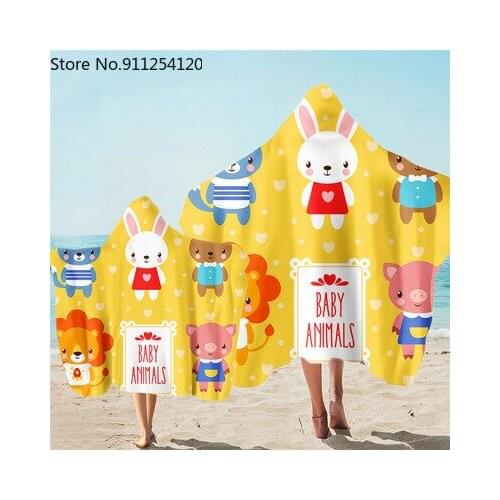 Beach Hooded Towel Animal Printed Microfiber Soft Quick Drying Werable Bath Towels With Hooded Fashion Cape Blanket