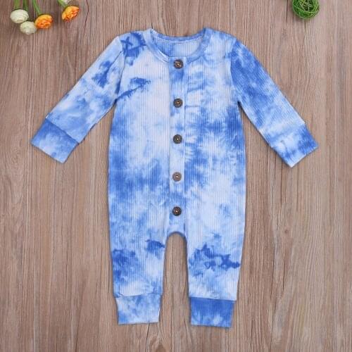 0-24M Newborn Baby Autumn Romper Boys Girls Tie-Dye Single Breasted Long Sleeve Printed Jumpsuits