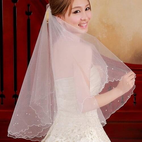 Romantic White Pearl Veil Bridal Elbow Short One-Layer Veil Wedding Party White Pearl Bride Accessories Women Veil with Comb