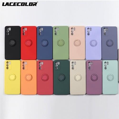 Luxury Ring Holder Stand Back Cover For Redmi 9 10 Pro Max 9S 10S Redmi K40 K30 K30i 10X Liquid Silicone Case Solid Color Coque