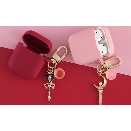 Luxury Diamond Moon Stick keychain Silicone Case for Apple Airpods 1 2 Accessories Wireless Bluetooth Earphone Protect Cover Box