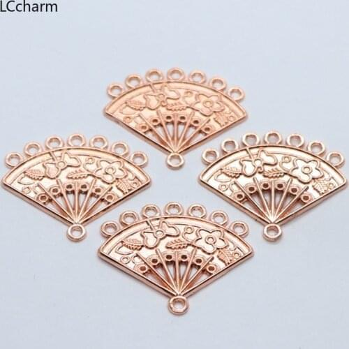 16pcs Alloy Rose Gold Earring Connector Charms Pendants 28x24mm DIY Necklace Jewelry Findings