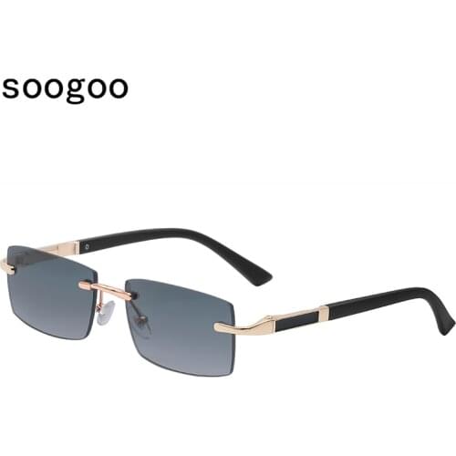 Vintage Rimless Rectangle Sunglasses Vogue Classic Retro Business Sunglasses Luxury Brand Designer Eyewear Brillen