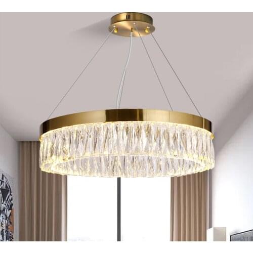 LED Stainless Steel Living room Light Atmospheric Crystal Chandelier Round Light Bedroom Light Dining room Light