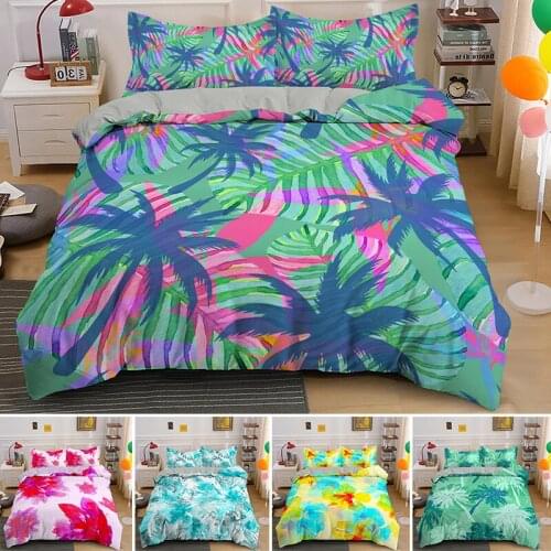 Tie-dye Tropical Leaves Bedding Set Soft Quilt Duvet Cover Sets And Pillowcase 2/3pcs Nordic Queen King size Bed For Hotel