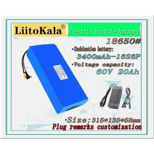 LiitoKala 60V ebike battery 60V 20Ah lithium ion battery electric bicycle battery 60V 1500W electric scooter battery