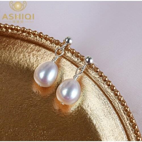 ASHIQI Real White Freshwater Pearls Drop Earrings for Women with 925 Sterling Silver Fashion Jewelry Gift