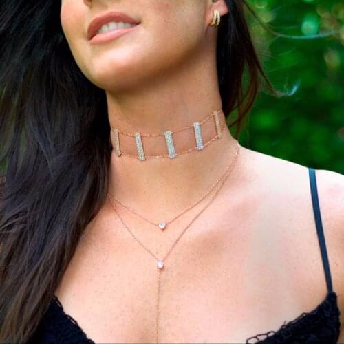 2021 Luxury Fashion Women Lady Jewelry Choker 32+8cm Micro Pave Cz Sparking Bar Link Chain European Long Neck Fashion Necklace