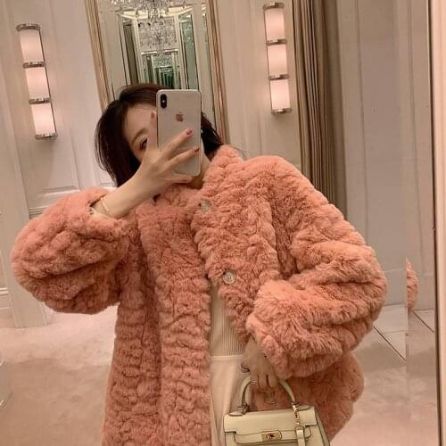 Women 2021 Winter Fashion Imitation Rex Rabbit Fur Coats Female Short Thick Warm Plush Overcoats Ladies Faux Fur Jackets R347