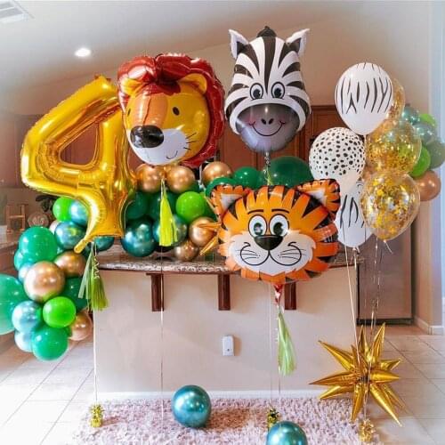 1Pcs Jungle Animal Tiger Lion Monkey Zebra Giraffe Cow Air Helium Balloon Kids Safari Birthday Party Decor Zoo Theme Supplies