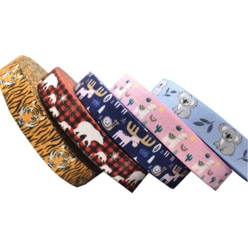10yard 15mm Llama Bear Goat Pattern Print Fold Over Elastic Ribbon For Sewing Hair Tie Strap Backpack Decoration Accessories