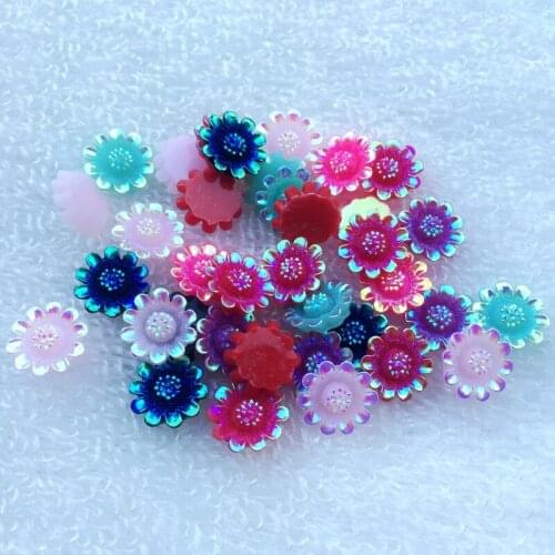 12mm AB Colors Flat Back Flower Resin Stones stick Wedding buttons 400pcs -B08*10