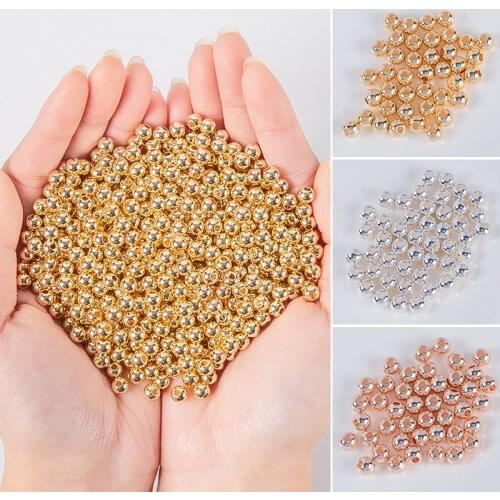 100Pcs/lot 18K Real Gold Plating Round Copper Metal Gold Beads For Bracelets Necklace DIY Jewelry Components Making Accessories