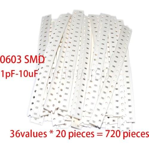 36valuesX20pcs=720pcs 0603 1ohm-10Mohm SMD Resistor Kit Assorted Kit 1% component diy samples kit new and original