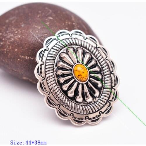 6pc 44*38mm American Traditional Flower Pattern Yellow Turquoise Western Horse Saddle Tack Accessories Concho With Long Screw