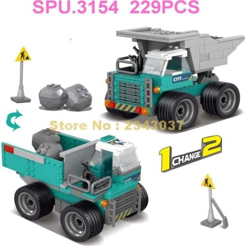 80454 229pcs 2in1 Technology Urban Construction Engineering Dumper Truck 2 Dolls Building Blocks Toy