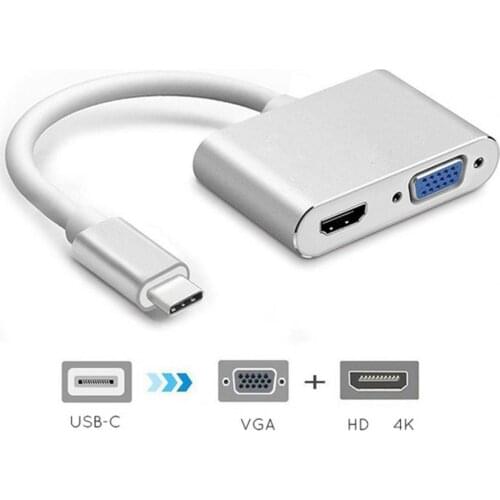 Type C USB C to VGA HDMI-compatible Adapter 2 in 1 Portable Converter Docking Station for Computer