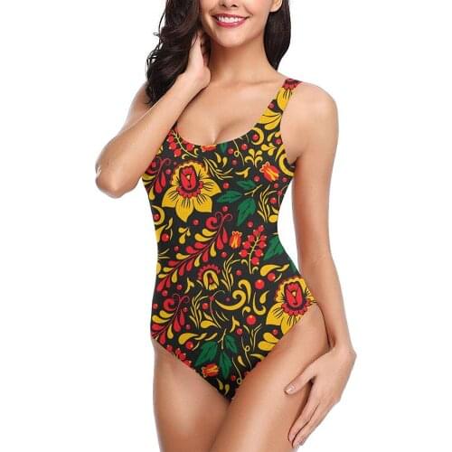Womens Bikini Russian Ethnic Flower Backless Bikini Sexy Girl Summer Pool Swimwear High Waisted Bikini
