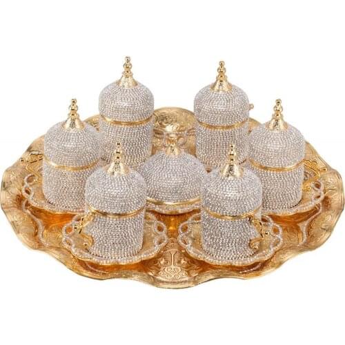 Gold Pearl Coated Handmade Tea/Coffee Set With Tray