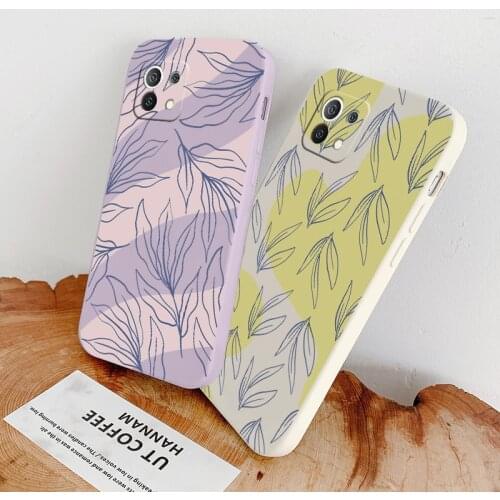 Leaves Liquid Silicone Case For Xiaomi Mi 11 11i 10T 9T Pro 10 10S 9 8 lite Pro Poco F2 X2 F3 Pro Ultra Thin Phone Back Cover