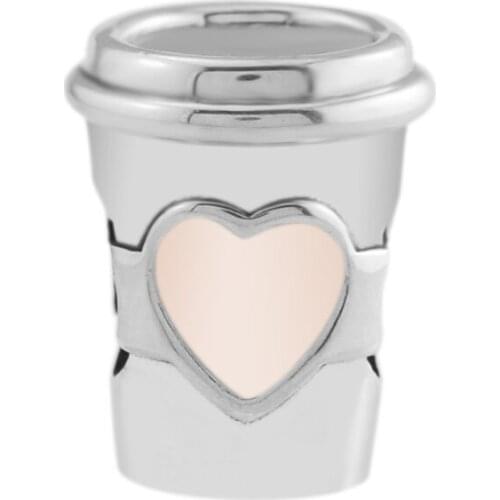 CKK Silver 925 Jewelry Fits Pandora Bracelets Drink To Go Charm, Pink Enamel Original Sterling Silver Beads