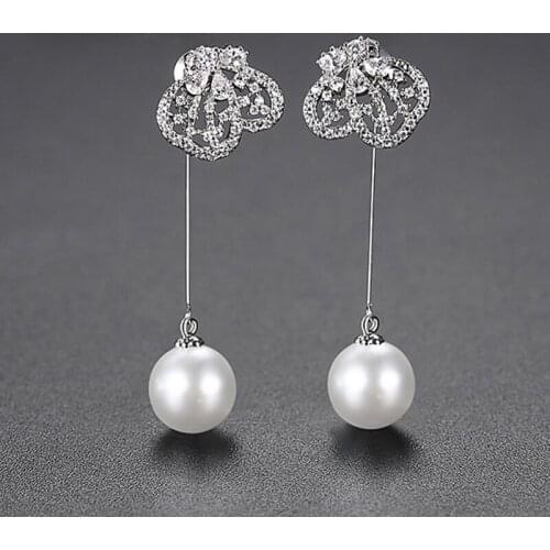 Long Drop Dangle Earring Butterfly Shape Fashion Jewelry Women Pearl Earrings Crystal Zircon Jewellery Bridal Gift Accessories