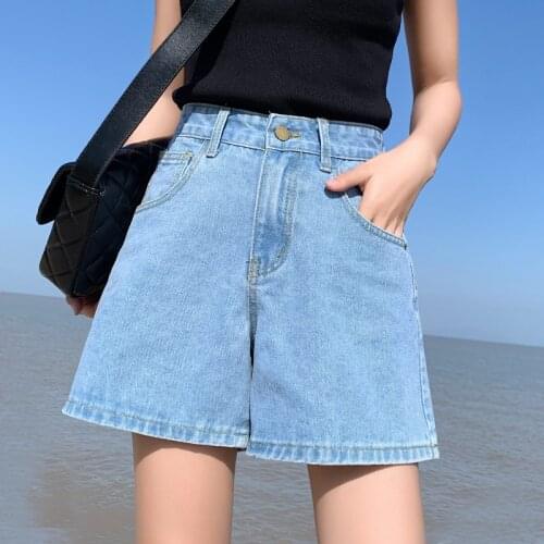 Summer 2021 New Wide Leg Denim Shorts Womens Loose Thin Rolled Jeans Short Pants Casual Straight Retro High Waisted Shorts